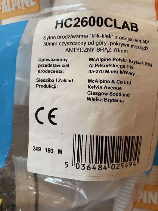 Syfon wannowy klik-klak antyczny brąz HC2600CLAB McAlpine