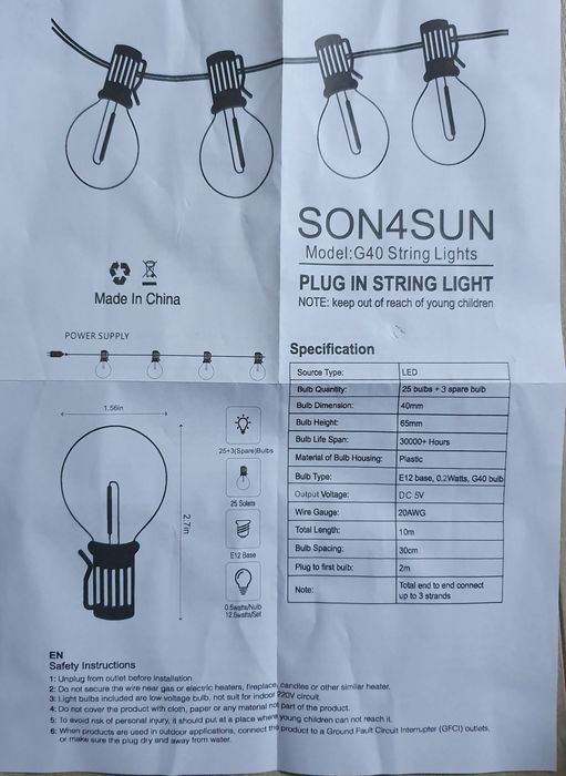 Lampki Girlanda 25 żarówkę led, długość 10m