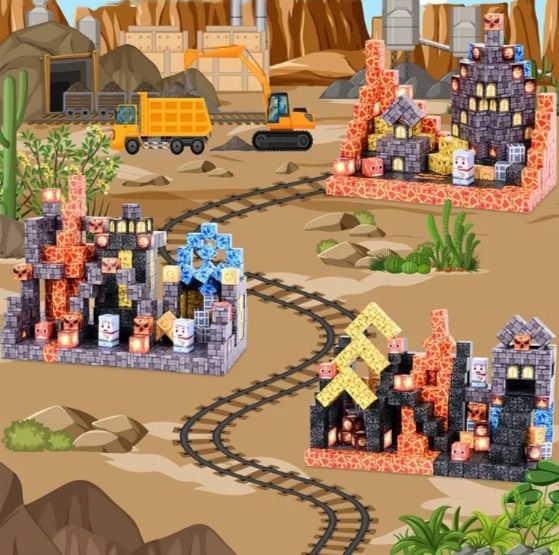 Магнітний конструктор Minecraft "Шахта з лавою" 160 шт. + 4 фігурки