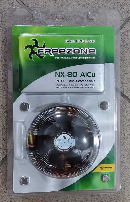 Profesjonalny COOLER z cichym wentylatorem. Miedziany rdzeń. PENTAGRAM FreeZone NX-80, Soscet 478, LGA775, 754, 939, 940