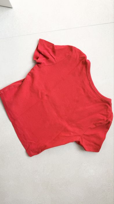 Crop top Zara M 38 Czerwony Bawełniana Krótka letnia bluzka Krótki rękaw