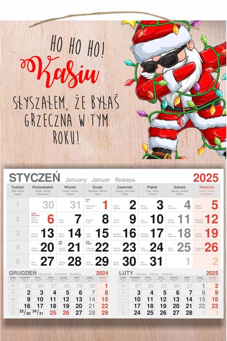 kalendarz 2025 jednodzielny drewniany prezent na mikołajki z imieniem