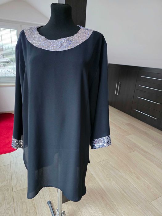 Elegancka tunika oversize z cekinami – stan bardzo dobry