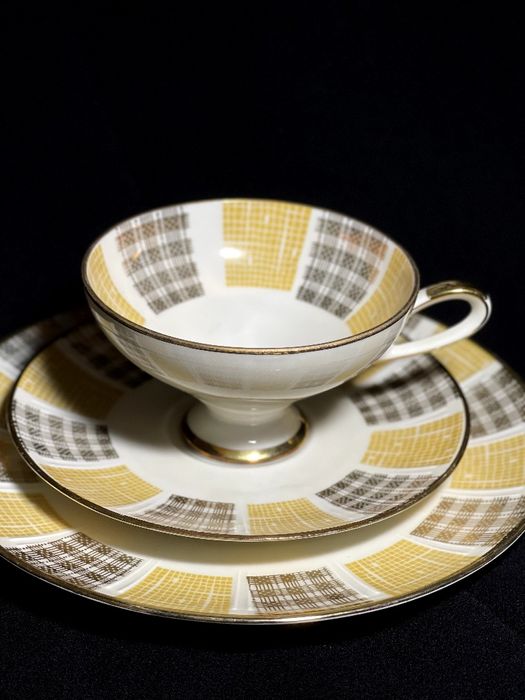 Чайная тройка позолота розовая роза Winterling Бавария Германия