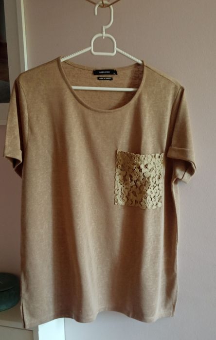 Bluzka koszulka t-shirt beż beżowa/piaskowa Reserved XL jak nowa