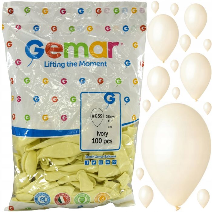 balony pastelowe kość słoniowa gemar 10" 100 szt profesjonalne wesele