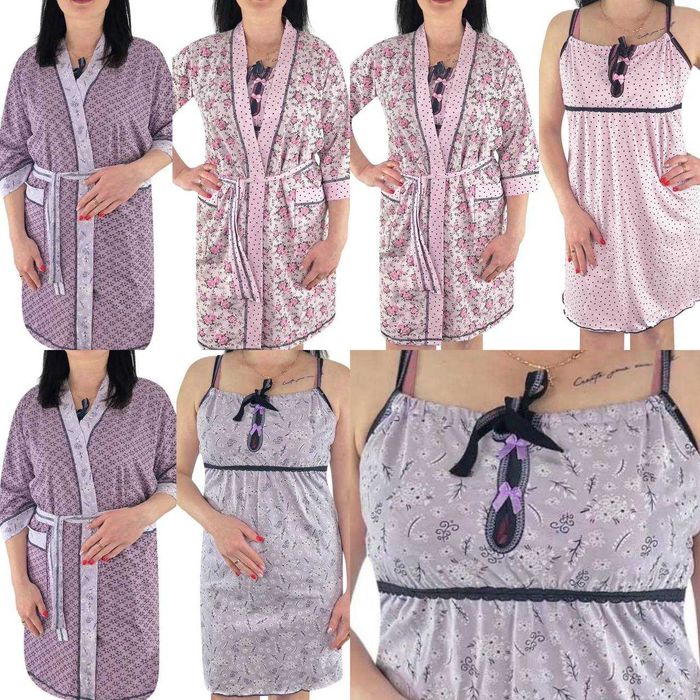 Для вагітних халат з сорочкою на зав'язках  44-62