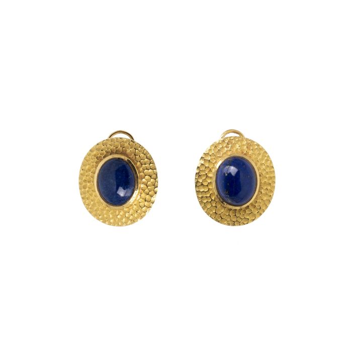 Joias - Par de brincos em ouro 19.2K e lapíz-lazuli
