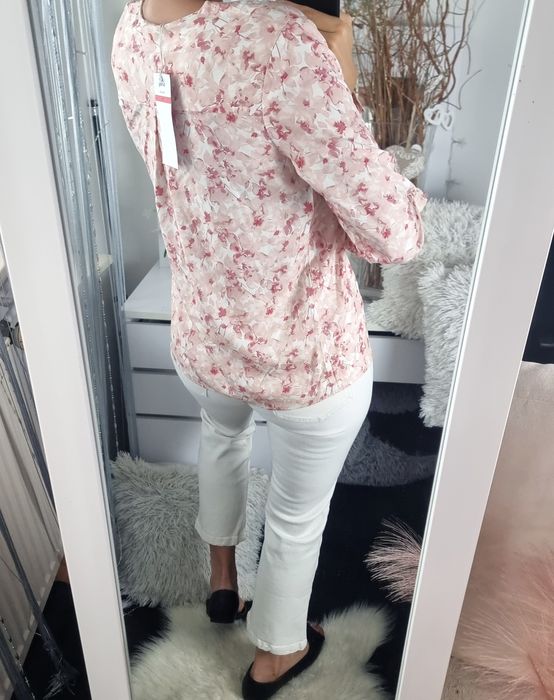 Koszula damska w kwiaty z 100% wiskozy pudrowy róż nowa S