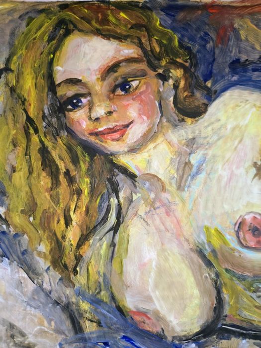 Odpoczynek — ręcznie malowany akt leżący