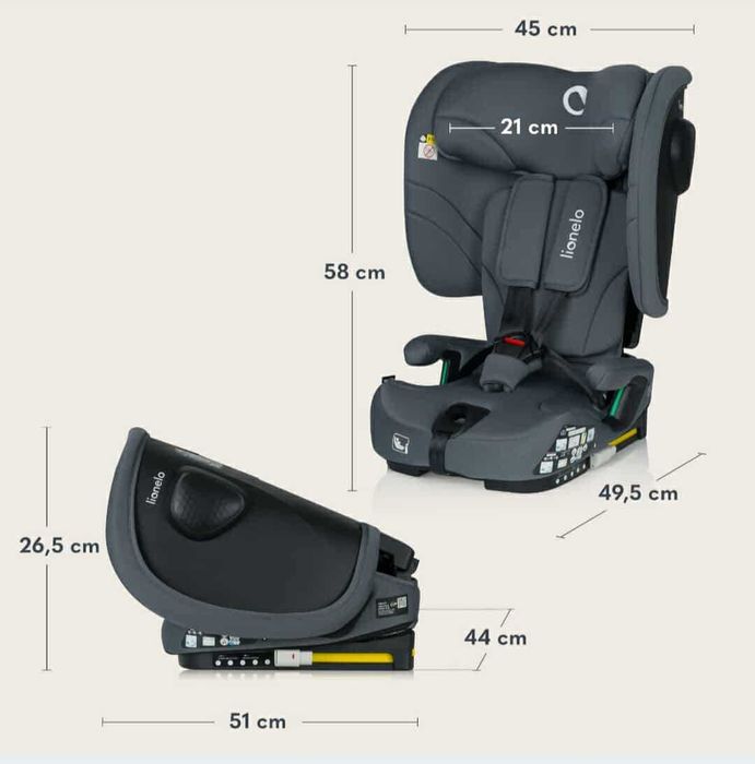 Fotelik samochodowy SKŁADANY ISOFIX 9-36kg SZEROKI Lionelo Nelly