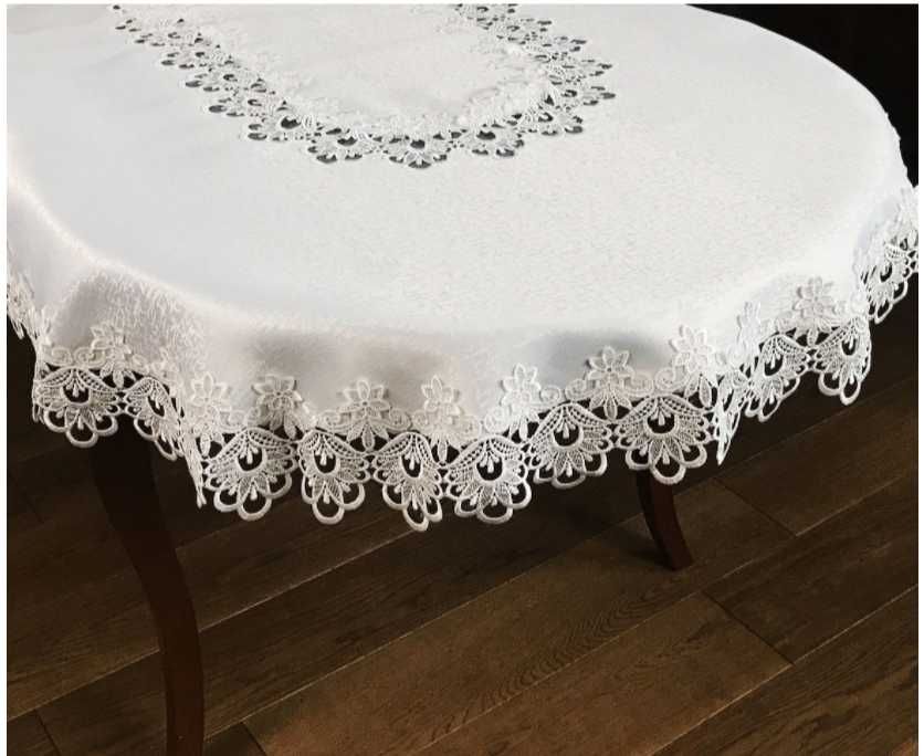 OBRUS BIEŻNIK SERWETA Z GIPIURĄ 110 cm koło białe lub ecru