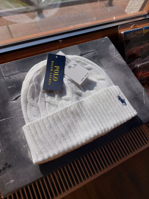 Biala czapka zimowa Polo Ralph