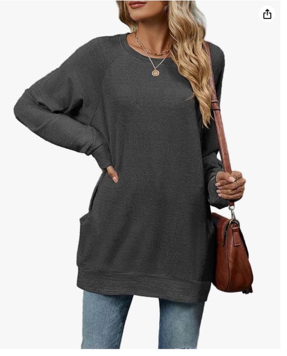 Damski sweter z okrągłym dekoltem,ciemny szary, rozm. XL YUTILA