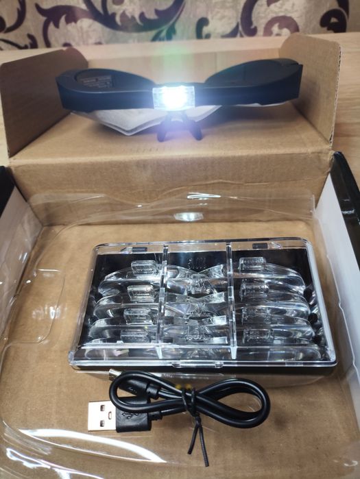 Окуляри-лупа налобна з LED ліхтарем із вбудованим акумулятором