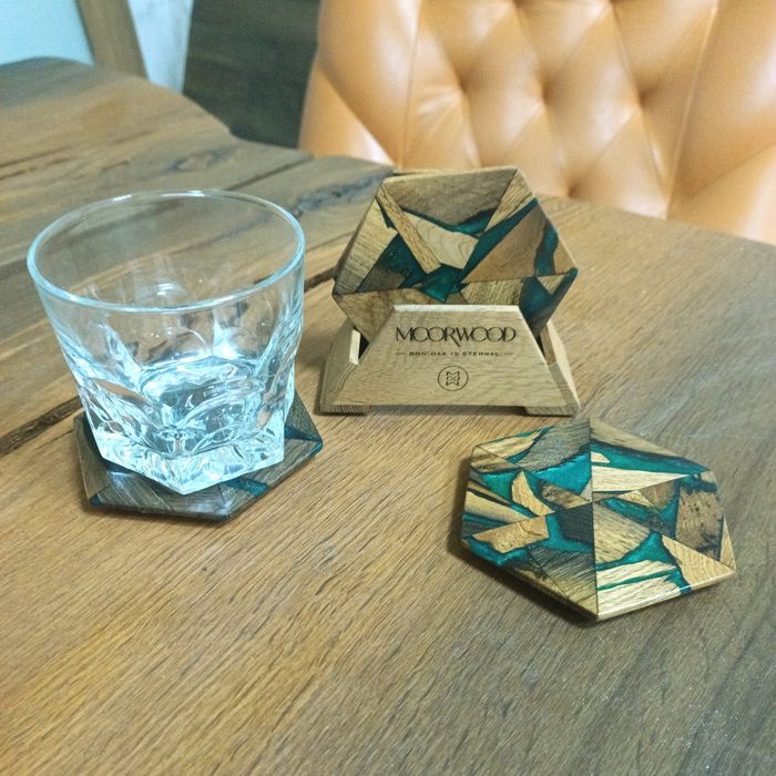 Підставки з дерева та епоксидної смоли під чашки дуб стіл декор лофи