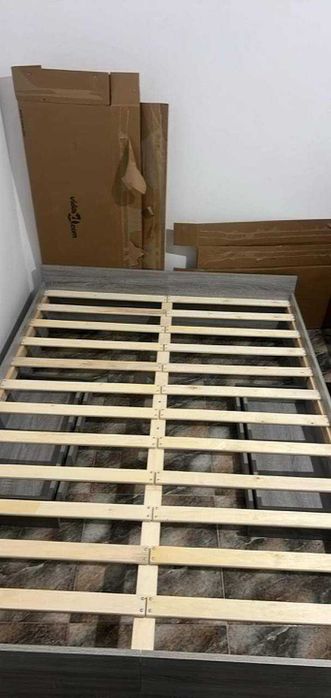 Bed Frame, Vidaxl Bed Frames Gray Processed Wood (135 x 190 cm)
