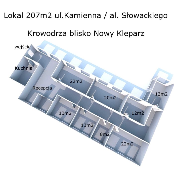 Lokal 207m2 pod Biuro/Usługi/Gabinety al. Słowackiego Nowy Kleparz