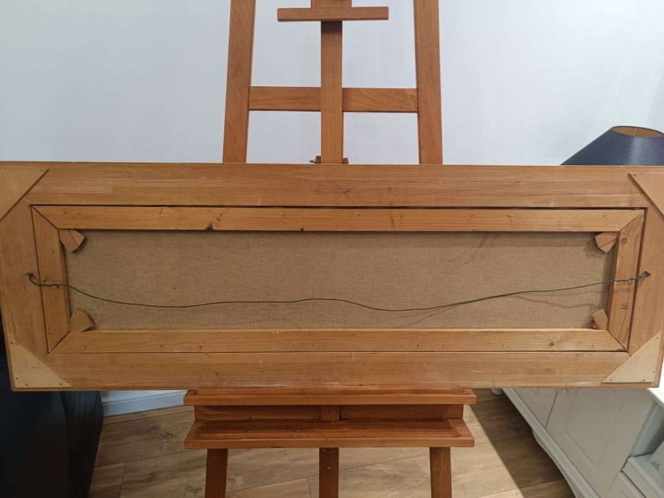 Piękny obraz olejny na płótnie konie w galopie vintage