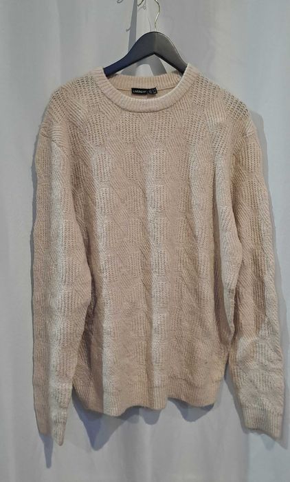 Beżowy Męski Ciepły Sweter Warkocz Przód r.XL/XXL 56/58