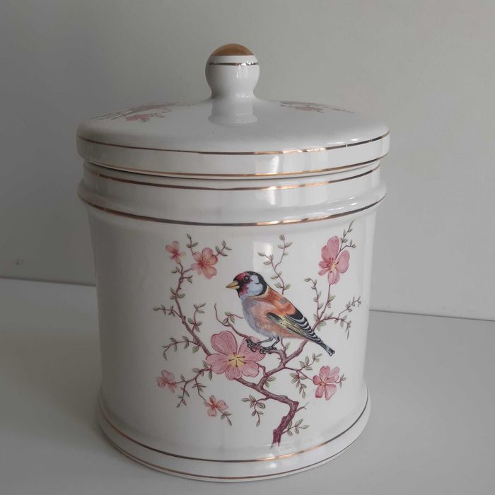 Grande Pote Porcelana Alcobaça c/ Tampa Decor Passarinhos