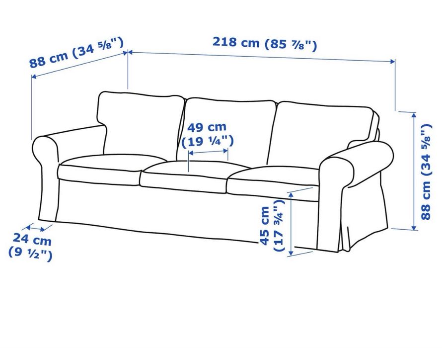 Sofá EKTORP IKEA 3 lugares Cinza/Azul Escuro