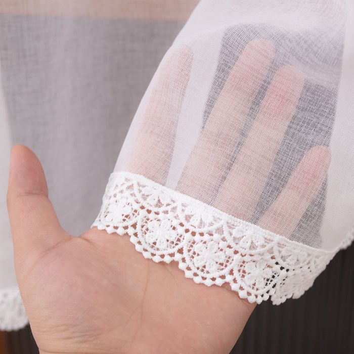 Firana ecru 160x400 z koronką I kokardami