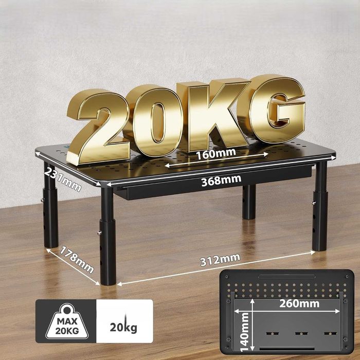 Stojak na monitor BONTEC z szufladą 3 poziomy wysokości 20 kg