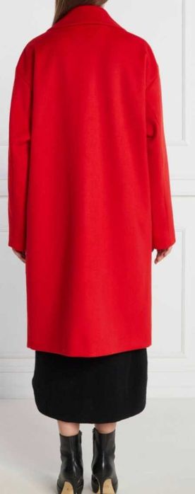 Czerwony wełniany płaszcz Tommy Hilfiger z logo TH r.44