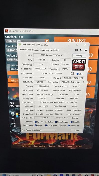 Видеокарта Asus Radeon RX 6700 XT Dual 12288MB  Factory Recertified
