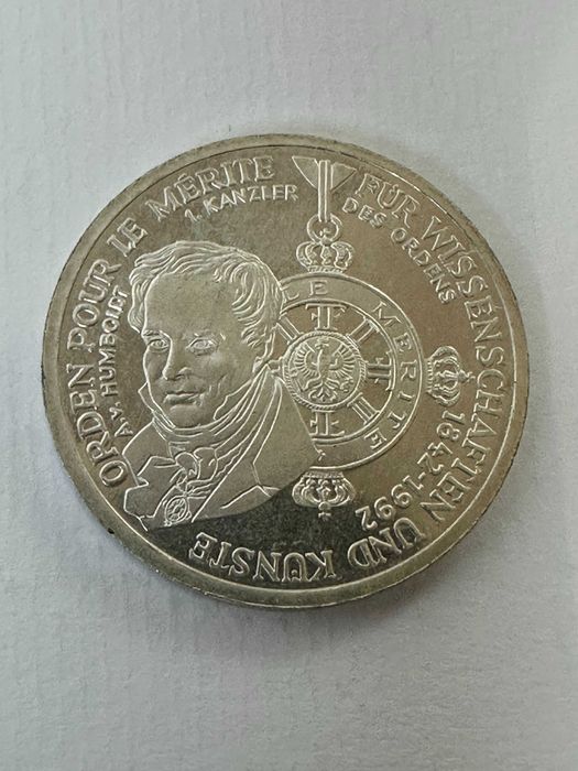 Alemanha 10 Marcos 1992-D, A.HUMBOLDT - ORDEN POUR LE MERITE, prata