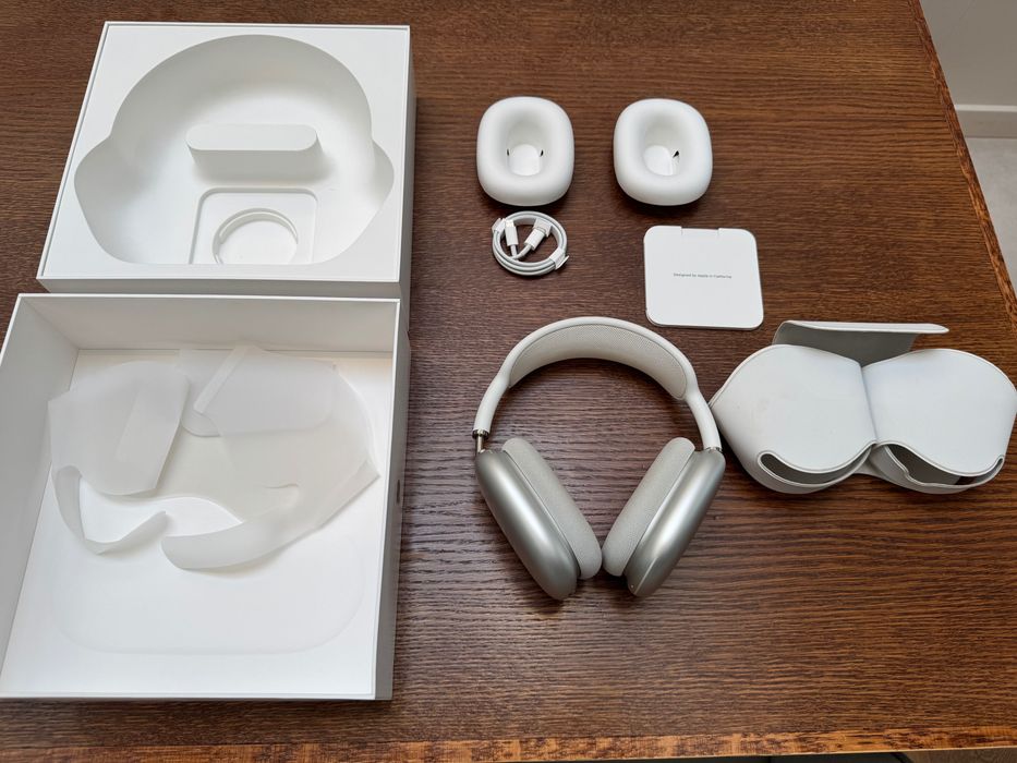 ORYGINALNE Apple AirPods Max Srebrne + etui Smart Case Białe + przewód