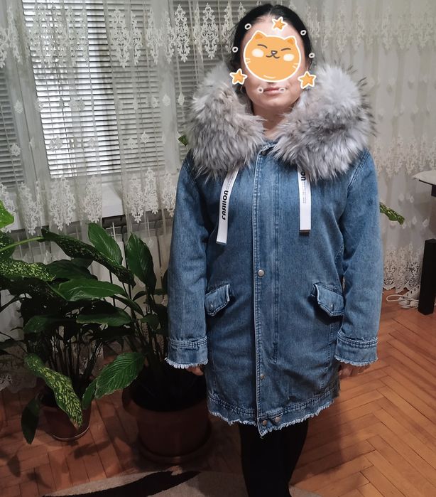 Жіноча джинсова парка на теплому хутрі