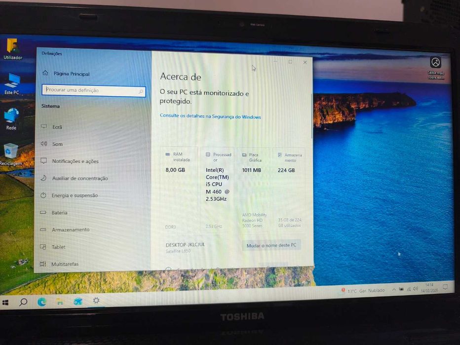 Portátil Toshiba L650 (CPU i5 - RAM 8GB - SSD 240GB)
