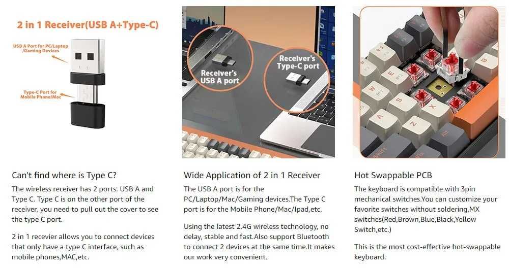 Mechaniczna Red K68 60% bezprzewodowa, Hotswap 2.4G/BT 5.0 NOWA Okazja