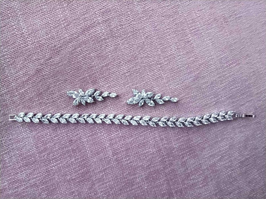 Kolczyki i bransoletka z kryształkami komplet ślubny wieczorowy