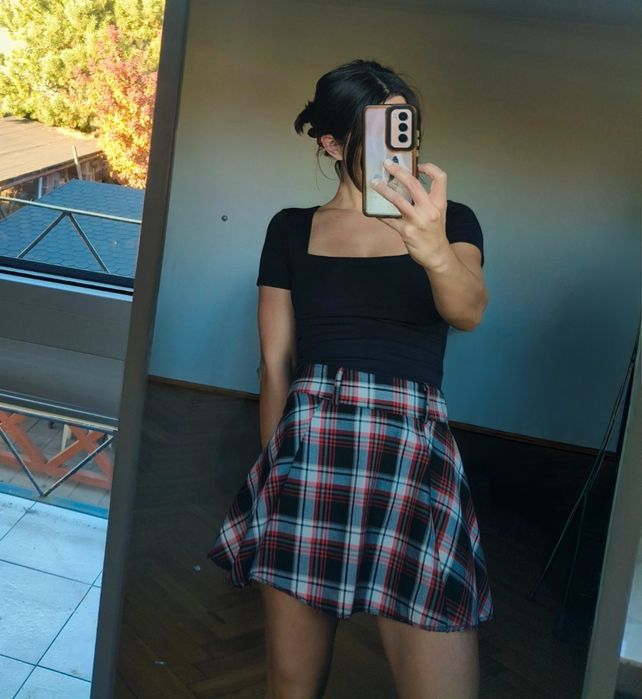 Spódnica w kratkę krata vintage checked skirt H&M S M