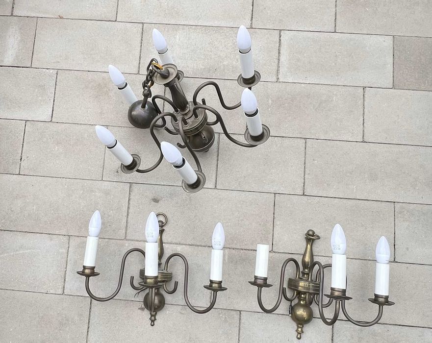 Żyrandol i dwa kinkiety mosiężne.