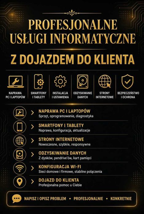 Usługi informatyczne | Naprawa komputerów, telefonów | Aplikacje WWW | Dojazd do klienta