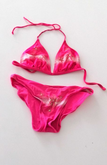 różowy neonowy strój kostium kąpielowy bikini 40L dwuczęściowy