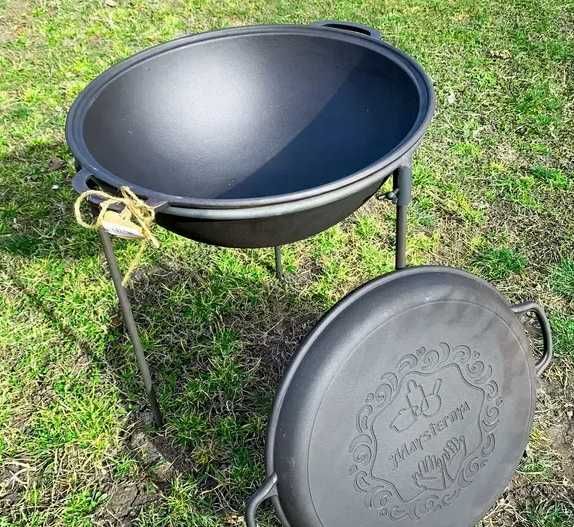 Узбецький чавунний казан 12 л WOK з кришкой - сковородой чугун