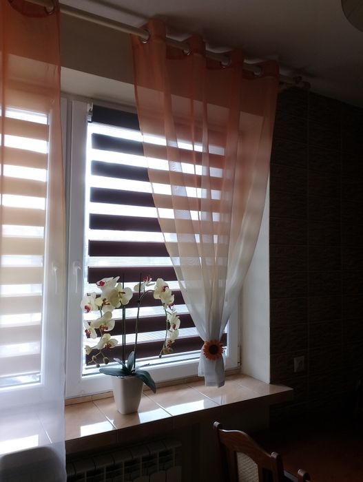 NOWOCZESNA firana komplet 2 sztuki biel pomarańcz salon kuchnia pokój