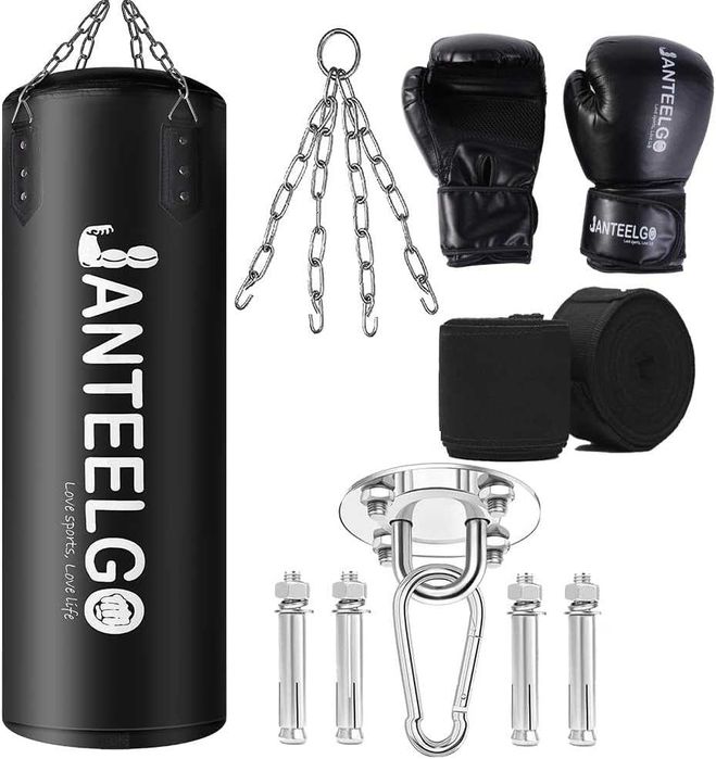 Worek bokserski wiszący 100 cm – niewypełniony + Akcesoria