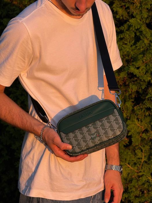 Сумка Lacoste monogram green черная через плечо барсетка Лакост