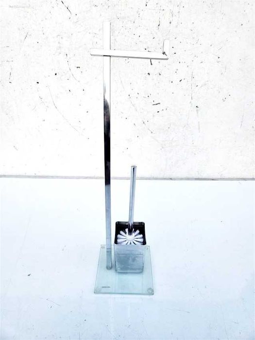 STOJAK NA PAPIER TOALETOWY ze szczotką metalowy srebrny