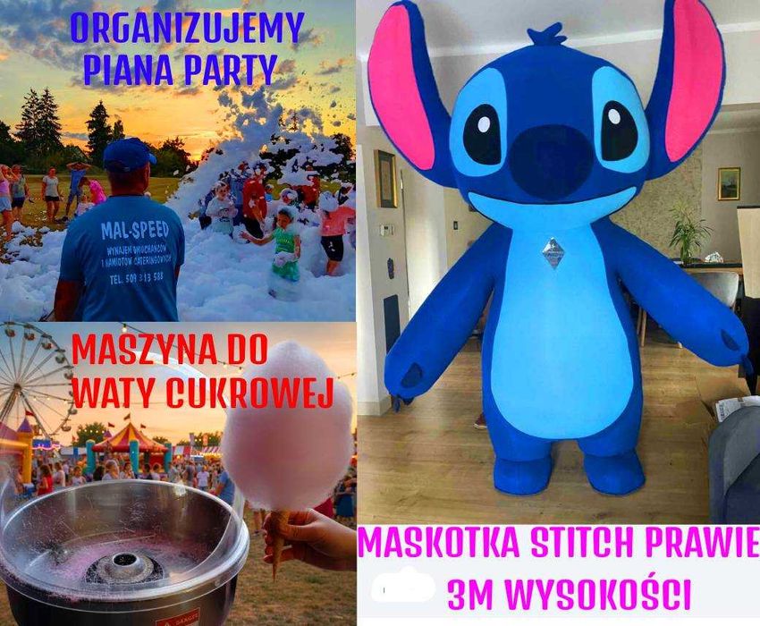 Dmuchaniec Dmuchance Zjeżdżalnie Wata Cukrowa Piana Party Quady