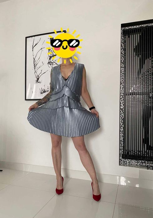 Nowa Sukienka XS/S 34/36 srebrna stalowa lata 20-te