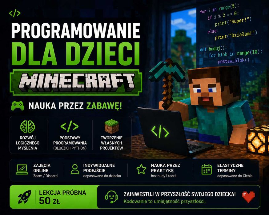 Programowanie dla dzieci | Minecraft | Nauka przez zabawę
