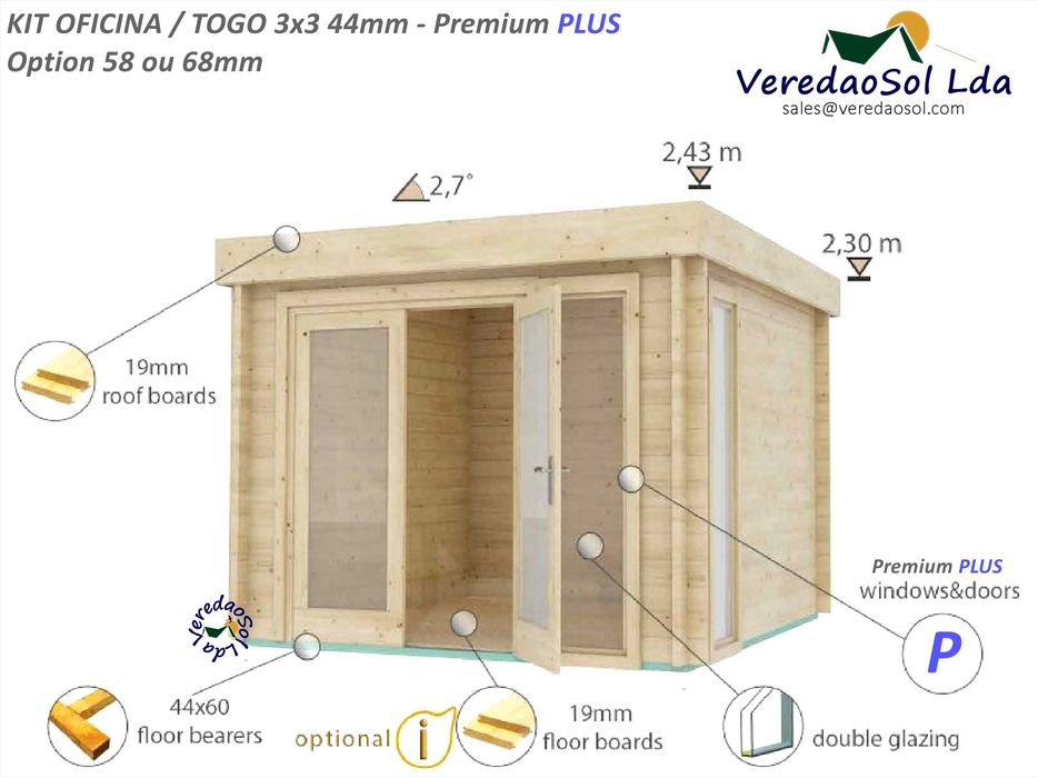 KIT casa madeira "Oficina" 44 área coberta 9.9m²
