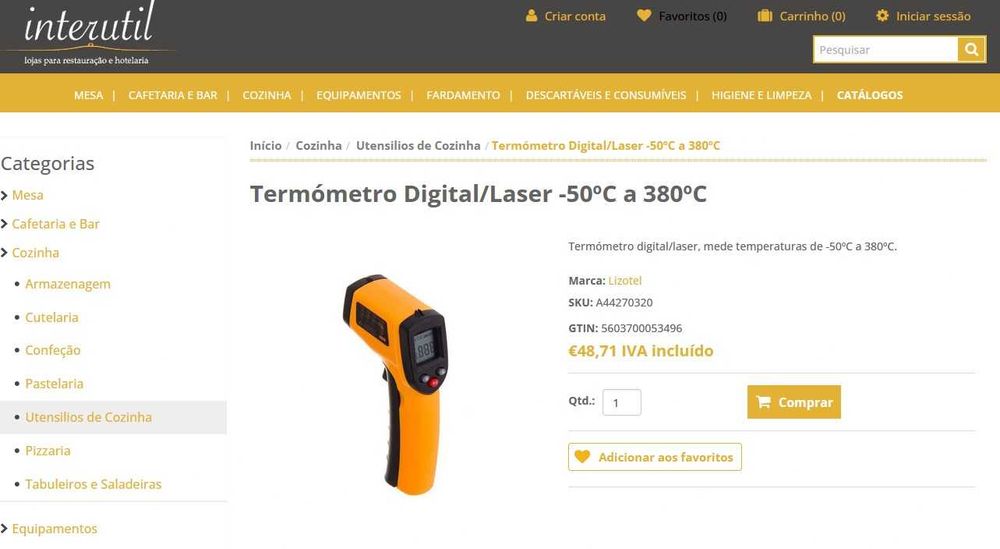 Termómetro Digital infravermelho sem contacto | -50°C a 400°C